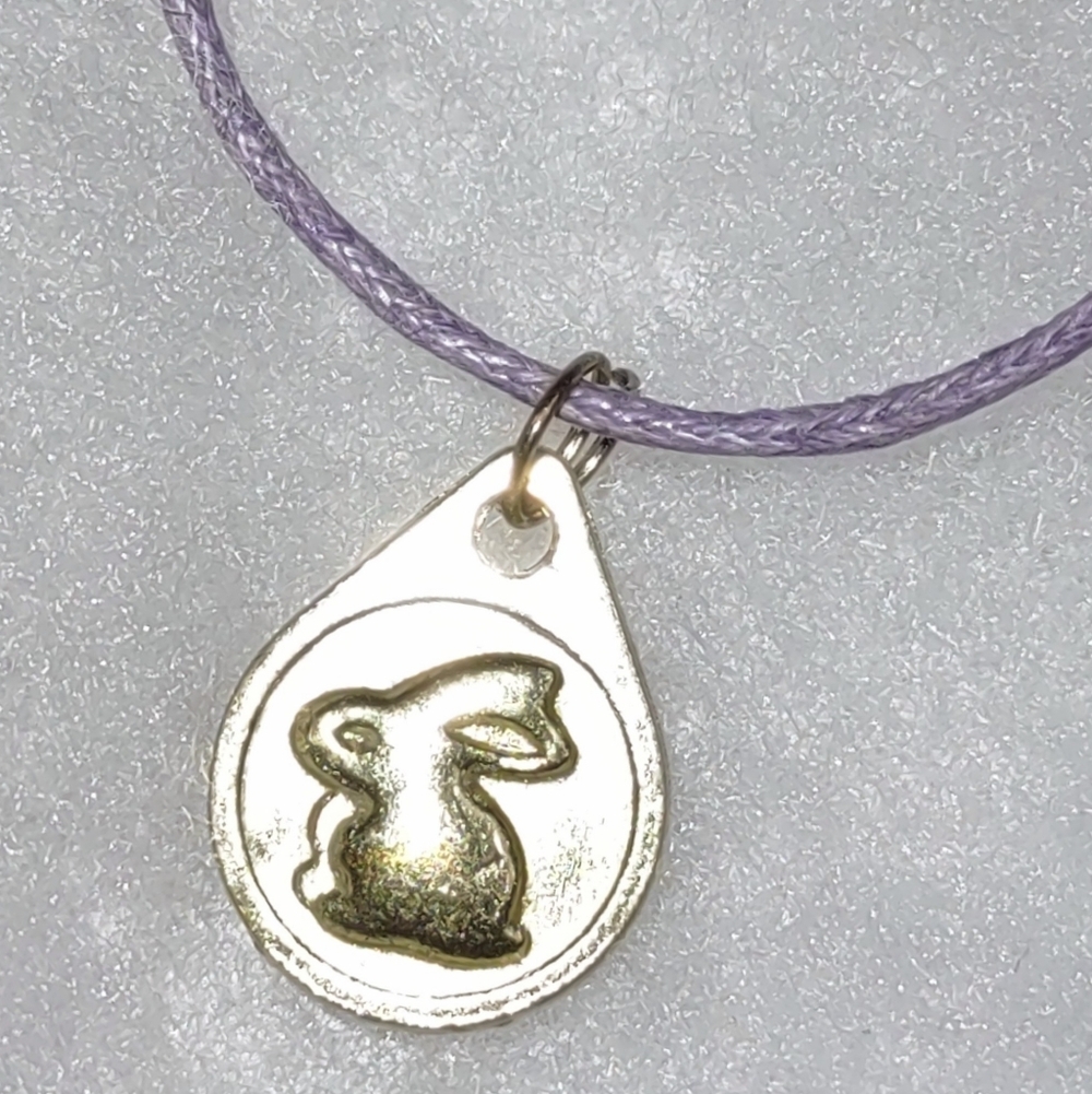 Gold Bunny Rabbit Pendant on Light Purple Cord Necklace